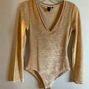 Tan Velvet Long Sleeve Bodysuit